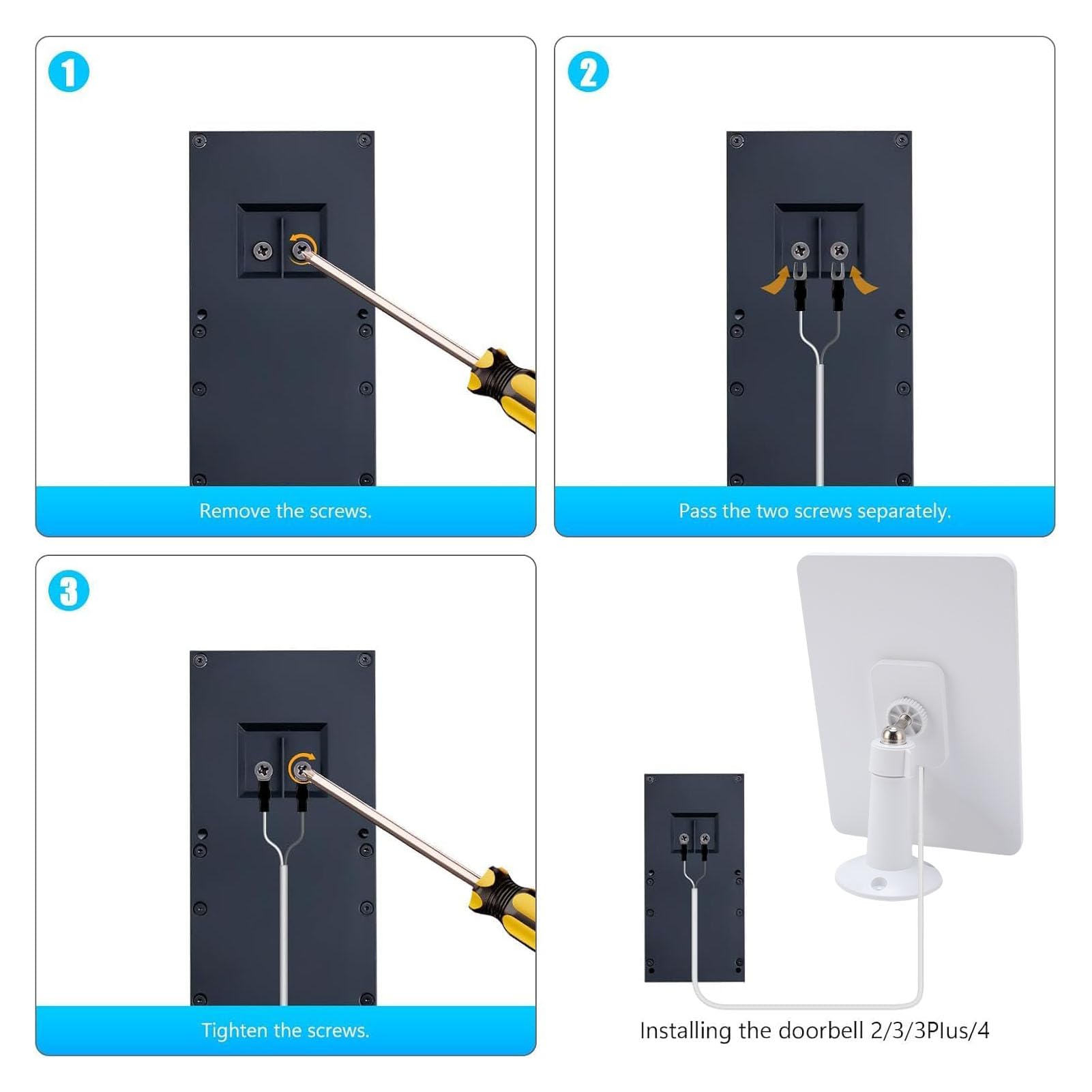 2pcs Cargador Solar para el Timbre con batería Ring, Panel Solar de 10 W con Soporte de Pared Giratorio d360°, Cable de 3 Metros, IP65 para el Timbre con vídeo Ring 2/3/3+/4