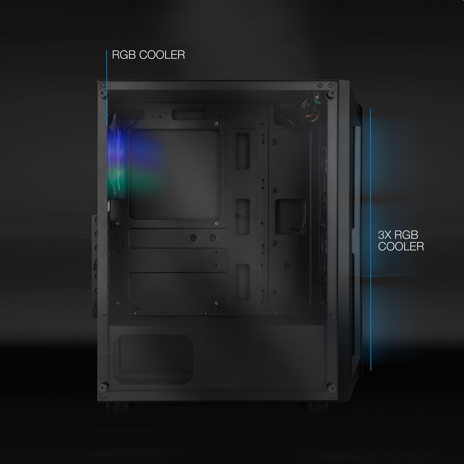 TOOQ TQGCC101-B - Case da gaming mid-tower "RAGNÄROK" ATX/MicroATX/Mini-ITX, vetro temperato, include 4 ventole RGB, Nero