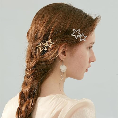 Miniatura 4 de 4 pinzas para el cabello con estrellas doradas con elegantes diamantes de imitación y estrellas huecas antideslizantes, accesorios para el cabello