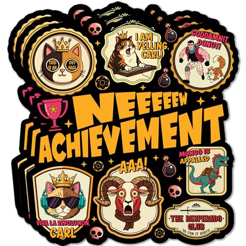 3 Pack New Achievement Sticker Dungeon Crawler Carl Gamer Trophy Princess Donut Bookish Fantasy Reader Decal Waterproof Vinyl Decal for Water Bottle Laptop Phone Car Gift 2 Inch