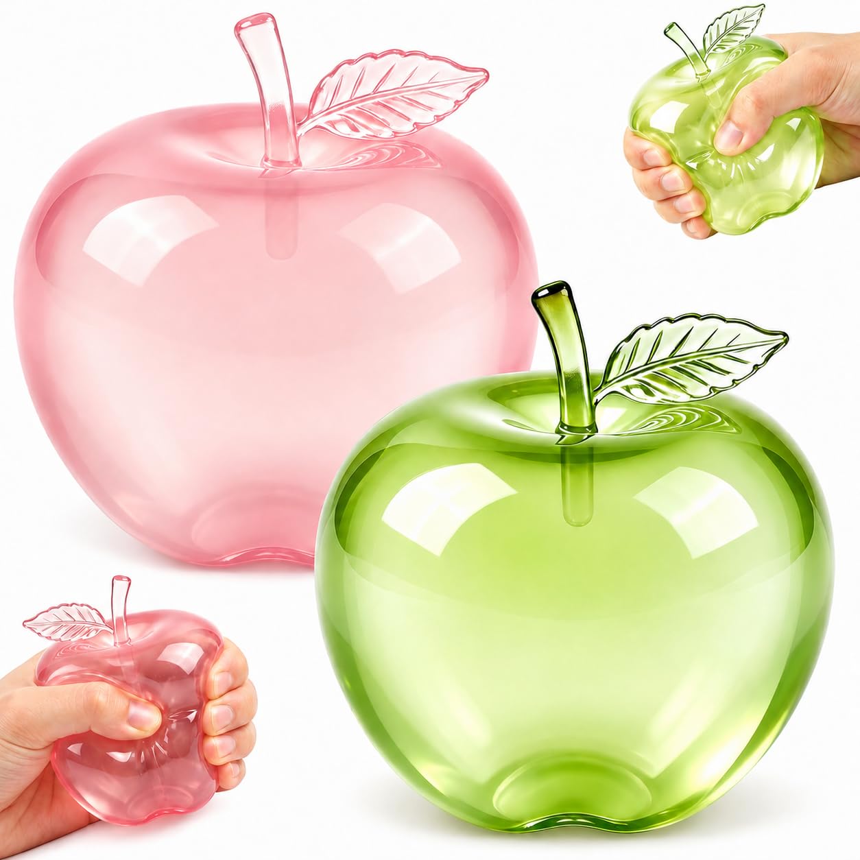 Apple Squishy Stress Ball Squishy Toys , Soft TPR Sensory Squeeze Toy for Stress Relief, Mouldable Fidget Toy for Home, Office & Daily Relaxation Fidget Toys, Pink & Green 2 Pack