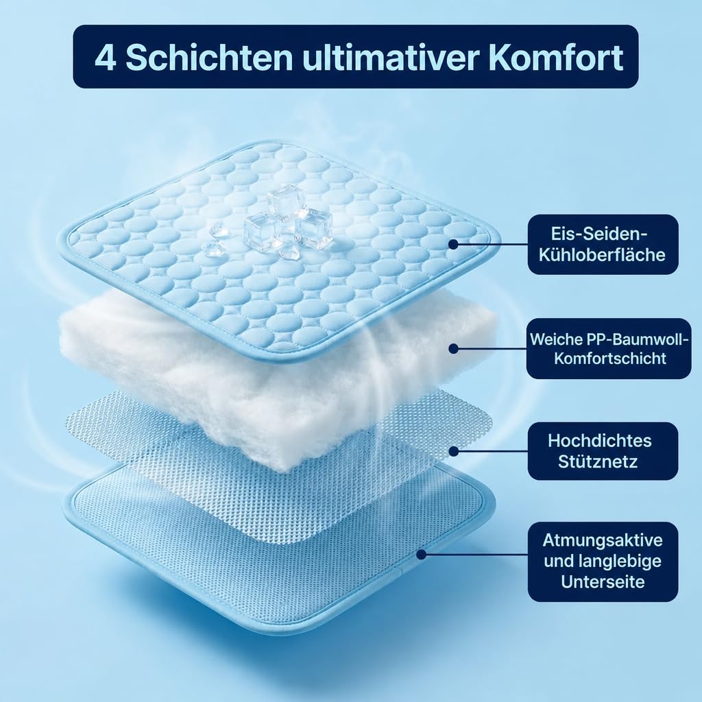 Haustiermatte für Hunde und Katzen, selbstkühlende Kühlmatte aus atmungsaktiver Eisseide, weiche langlebige tragbare waschbare Kühlbett Kühldecke für Sommer drinnen & draußen