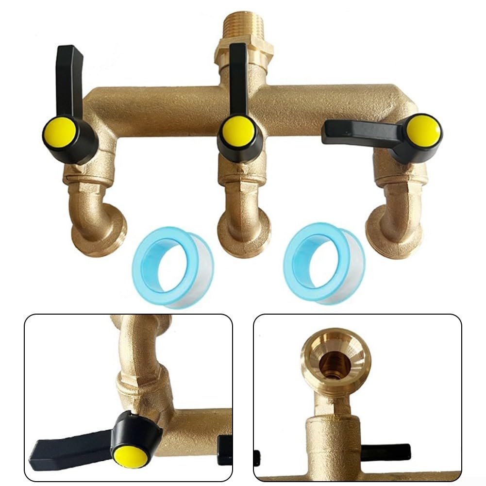 1 pz erogatore rubinetto, rubinetto da giardino in ottone a 3 vie con valvola a sfera di deviazione con ingresso NPT e uscita GHT consente di collegare contemporaneamente due timer di irrigazione (3/4