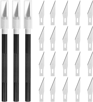 uxcell 3pcs Exacto Art Craft Hobby Knives Precision Utility Knife Set with 20pcs Extra #11 Blades, for Carving Crafting Scrapbooking Stencil Paper Wood Plastic Model, Black