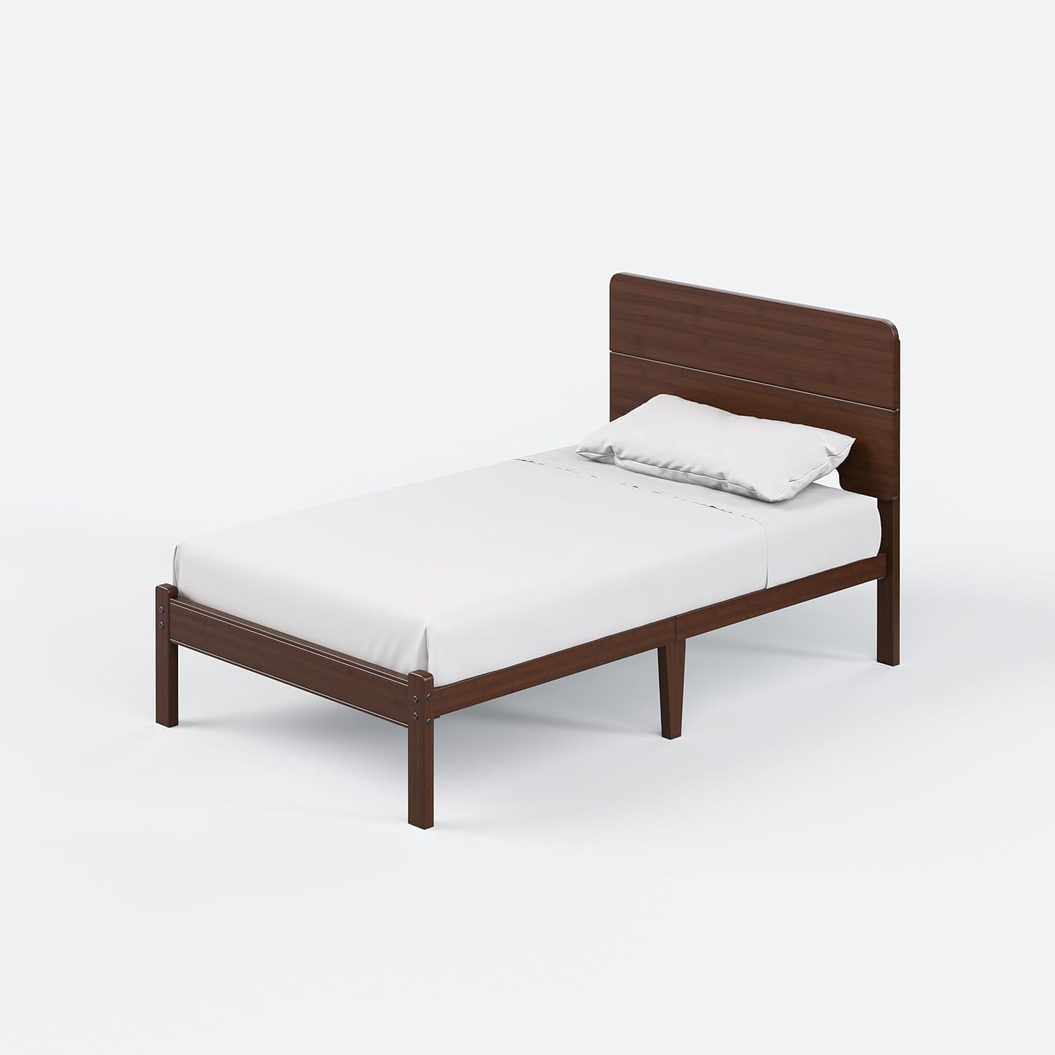 Walnut Color Durable Bamboo Wood Platform Bed Frame | Eco-Friendly Heavy Duty | Squeak-Free Silent | No Box Spring Needed | Easy Assembly | Under Bed Storage | Minimalist Bedroom Furniture(Twin)