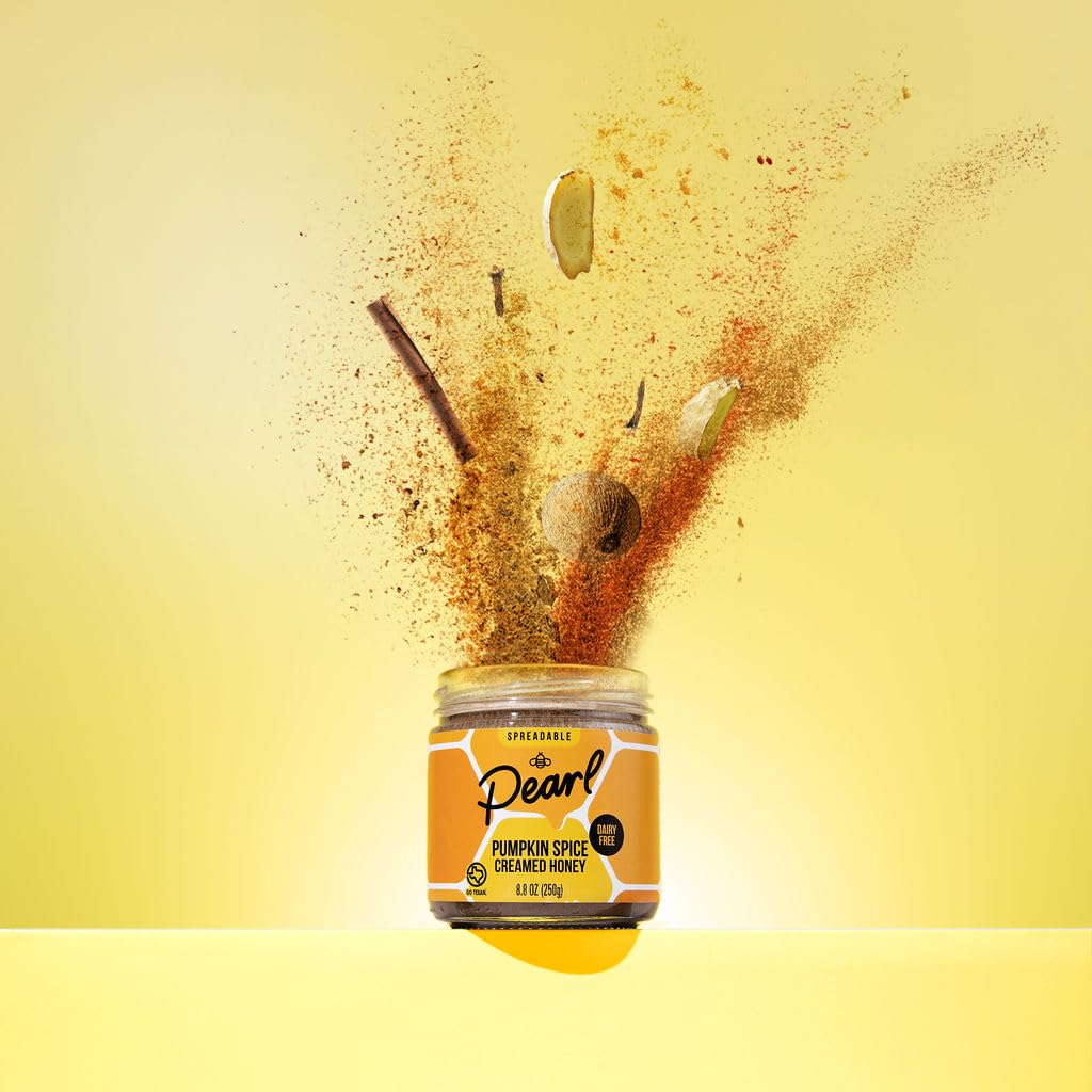 Pearl Honey Spreads - Organic Pumpkin Spice Flavored Creamed Raw Honey - Chemical Free, Dairy Free, Soy Free & 100% Naturally Flavored | 8.8oz Jar