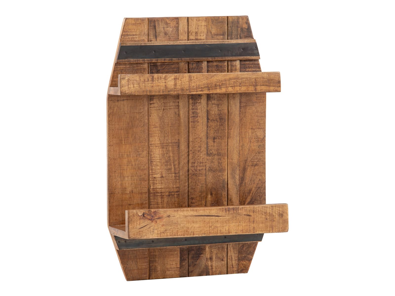Woodkings Wandregal aus Holz Barrel – rustikales Fassdesign, zwei Ablagen