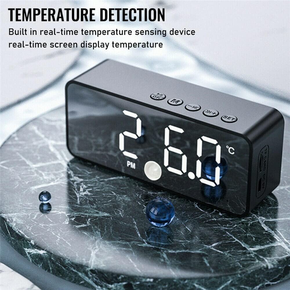 ESHINEDE LED cyfrowy elektroniczny zegar na biurko drzemka lustro budzik sterowanie głosem wyświetlacz temperatury czasu Bluetooth