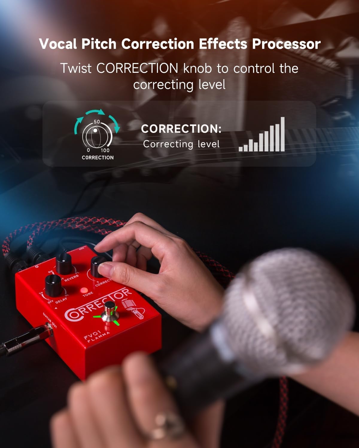 Para FLAMMA FV01 - Procesador de efectos vocales con corrección de tono, pedal de voz, amplificador de micrófono para cantante en vivo, grabación en streaming con reverberación de retardo, tocar