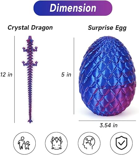 Miniatura 6 de Huevo de dragón impreso en 3D, huevo de dragón de cristal misterioso, juguetes sorpresa, huevos de dragón de cristal articulados con dragón en el