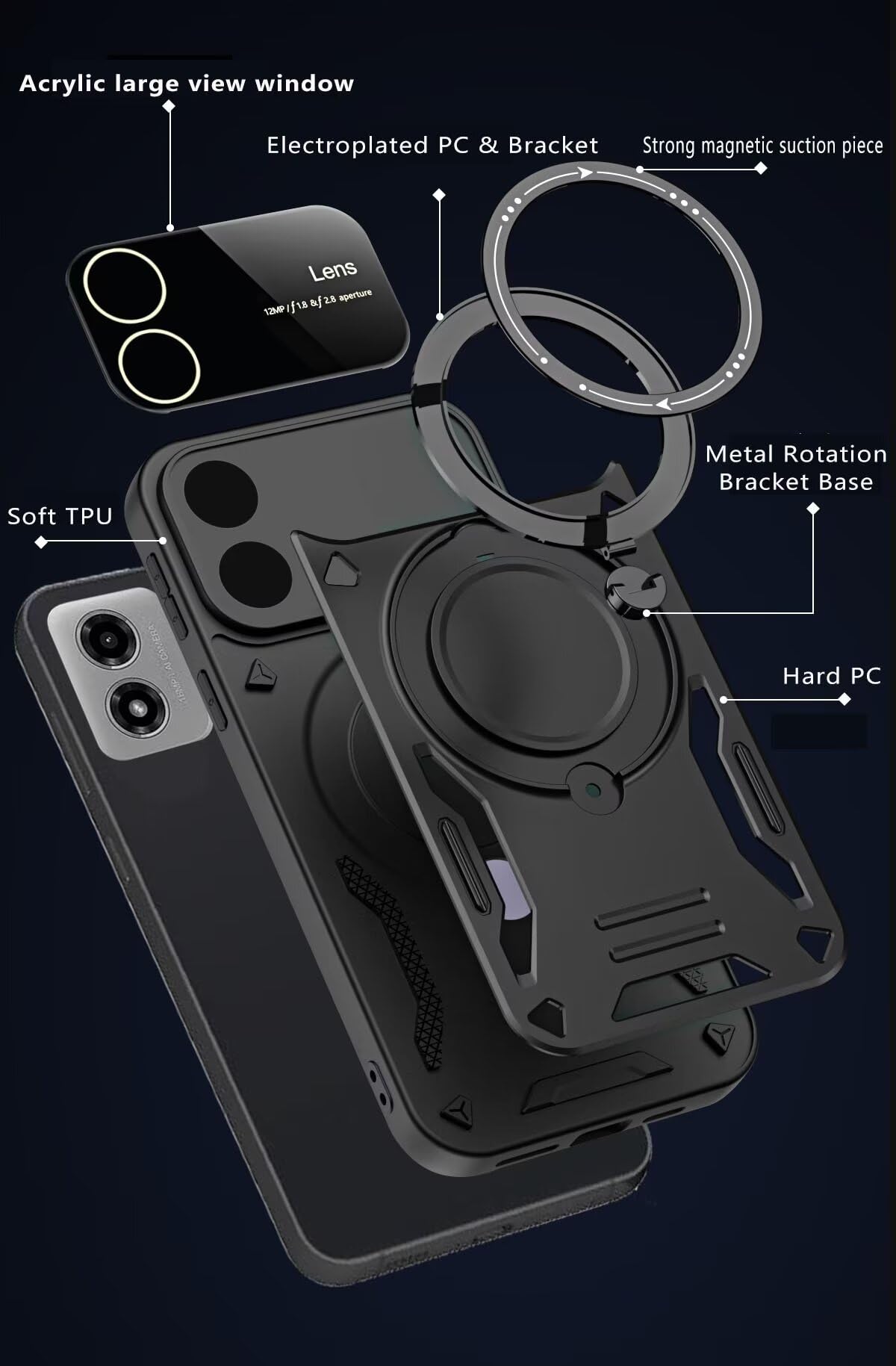 Custodia Magnetica Per Huawei Mate 60: Protezione Militare Con Anello 360° E Supporto