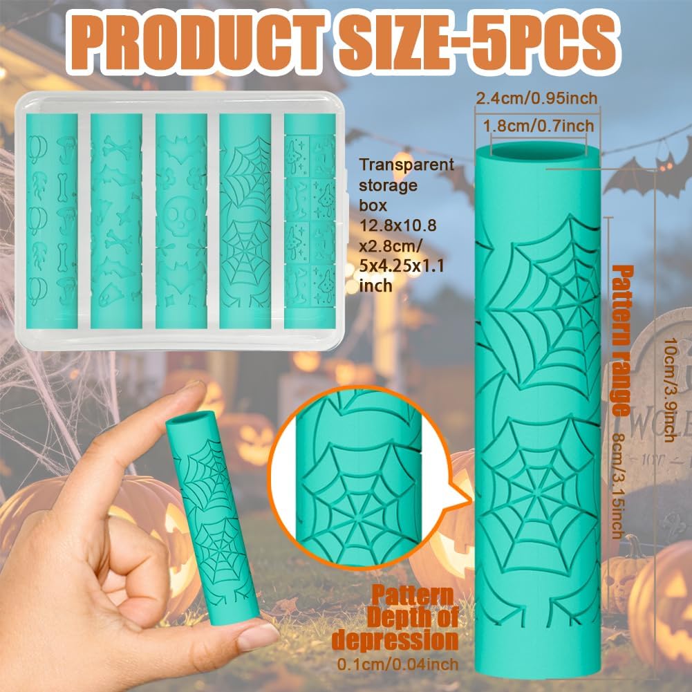 ORIGACH 5 Pcs Halloween Polymer Clay Texture Roller for Earring Making