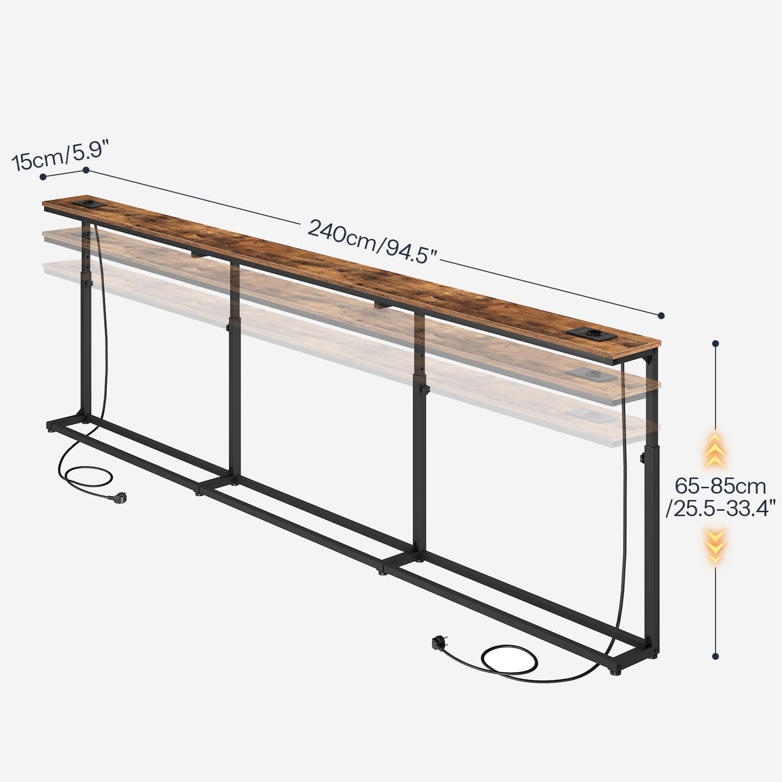 HOOBRO Consola Estrecha, Mesa Auxiliar con 5 Alturas Regulables(65-85 cm)