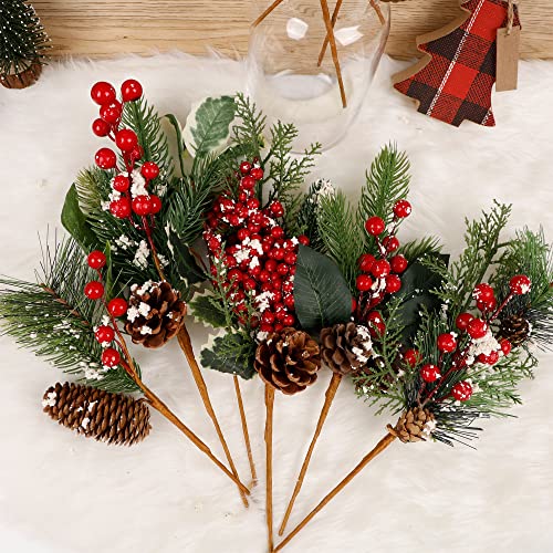 Dr.dudu 12 Packs Holiday Faux Christmas Evergreen For Wreaths, Swags, Topiaries, Elements Include Types Of Evergreens, Holly Leaves, Winter Berries, Pine Cones, Laurel Leaf (6 Styles, 12 - 14 In) #TOP2