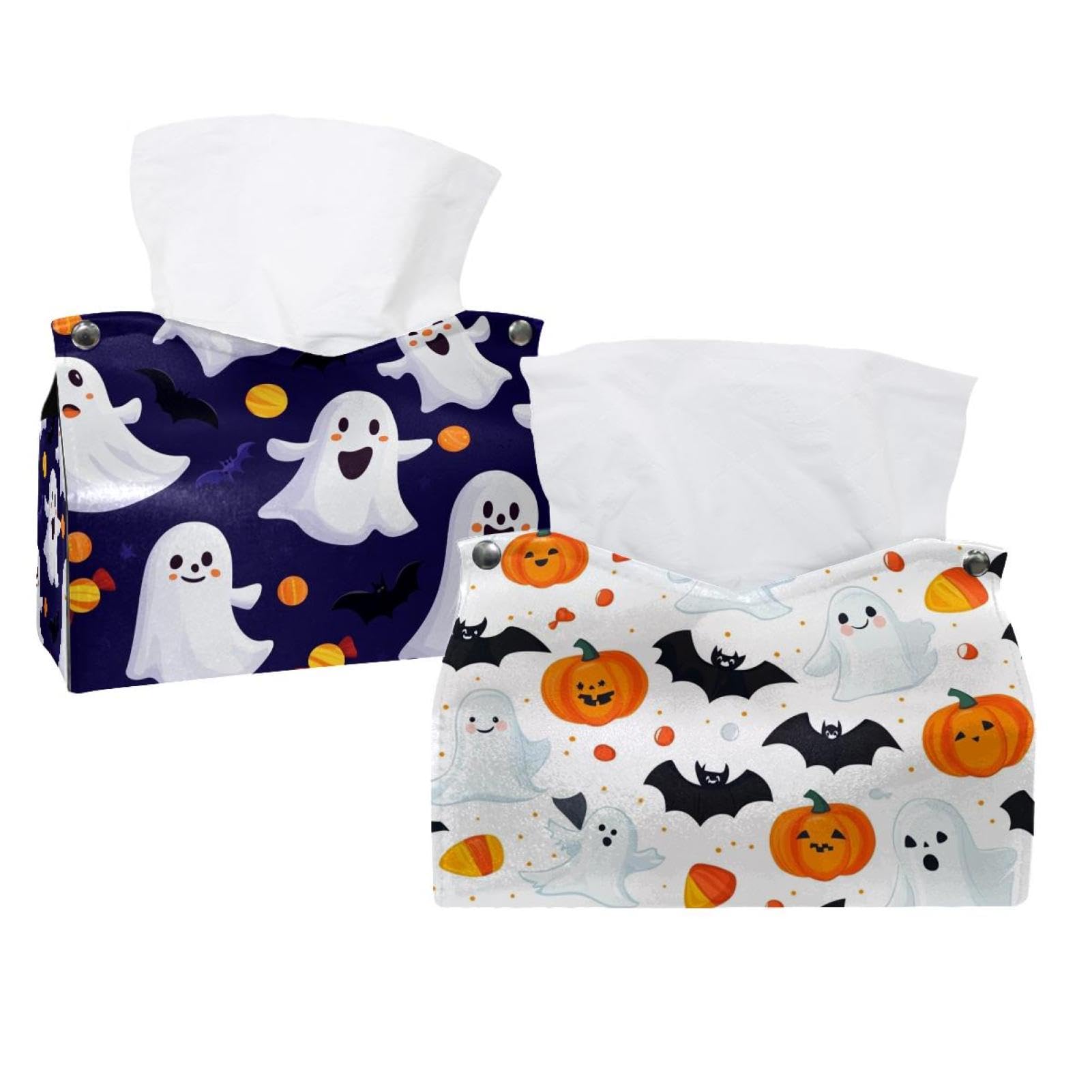 Boîte à mouchoirs d'Halloween en cuir, lot de 2 pour une ambiance festive