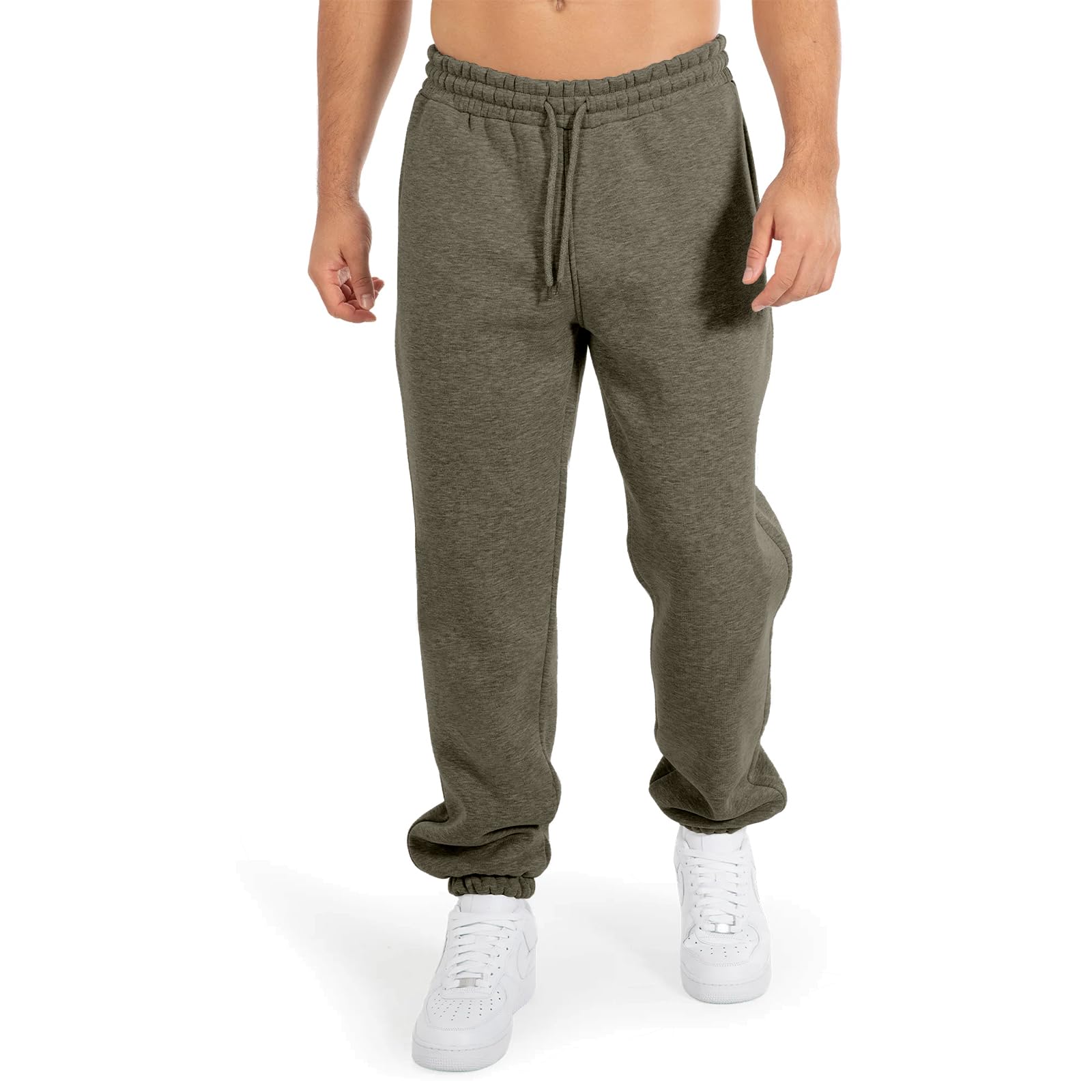 NetSetUK Mens Fleece Jogging Bottoms Elasticated Joggers Cuffed Sweatpants with Zipper Pockets Drawstring Trousers Pants Gym Sport Workout Khaki