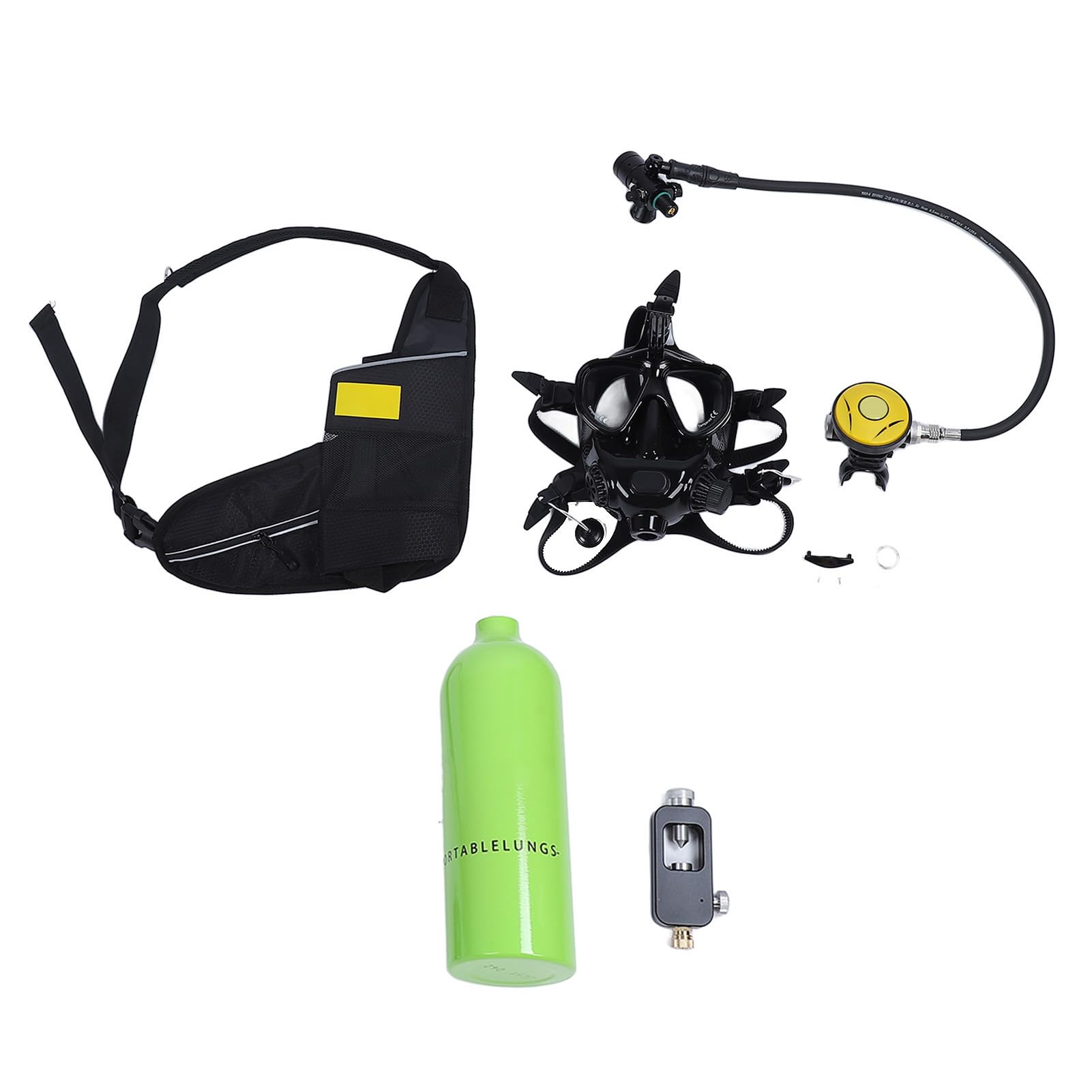Jiawu Mini Cilindro de Buceo Portátil de 1 L con Gafas de Buceo de Cara Completa, Máscara de Snorkel de Visión Amplia de 180° con Soporte para Cámara, Tubo de Respiración Giratorio de 360° para