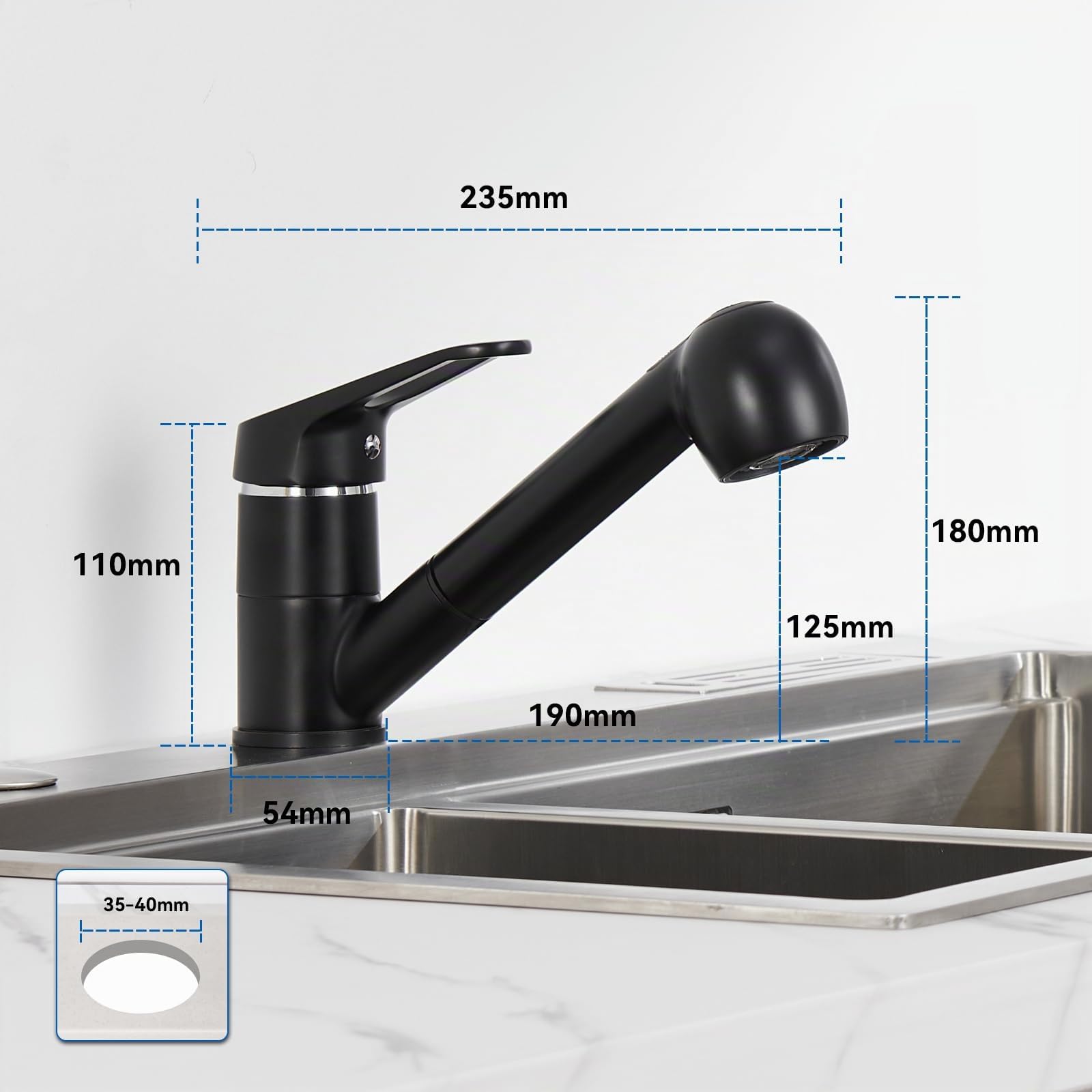 Auralum Robinet de Cuisine Noir Douchette Extractible 2 Jets Mitigeur Évier 360° Laiton Monotrou Eau Froide Chaude