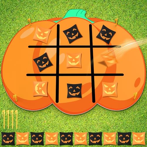 HandTool Halloween Pumpkin Party Favors Tic Tac Toe Bean Bag Game for Kids,Bean Bag Toss Across for Indoor Outdoor Yard Background Lawn Adults Family Night Halloween Activities 10 Bean Bags
