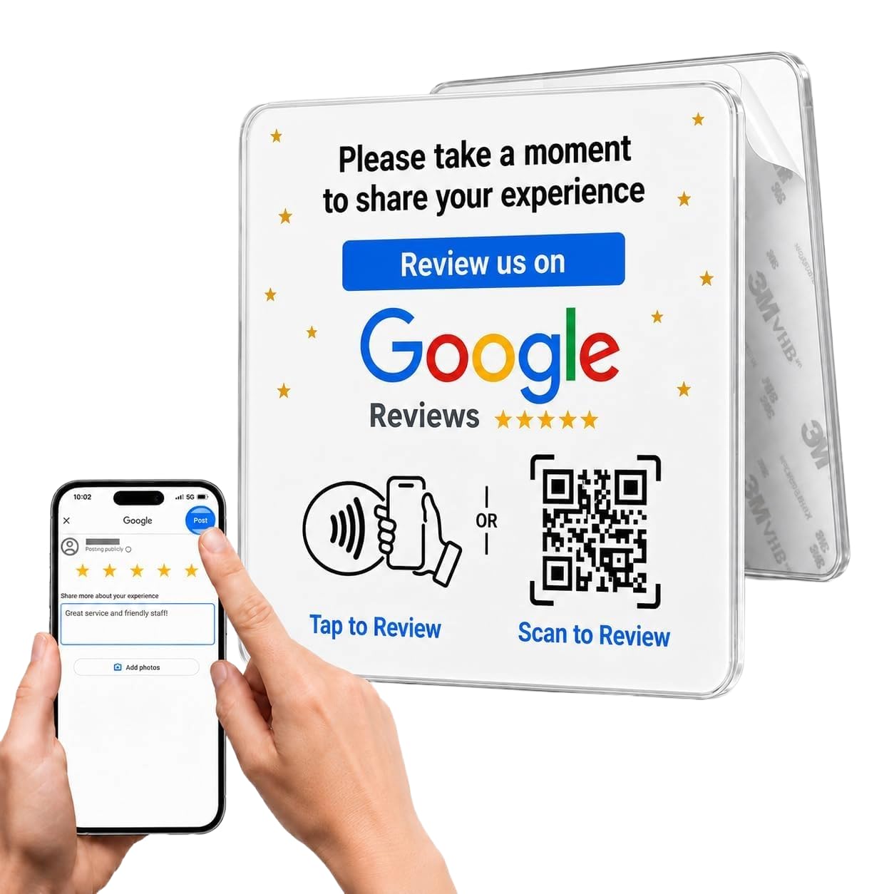 NFC Tap Google Review Acrylic Plate, White, Compact 3.9", 1-PLATE