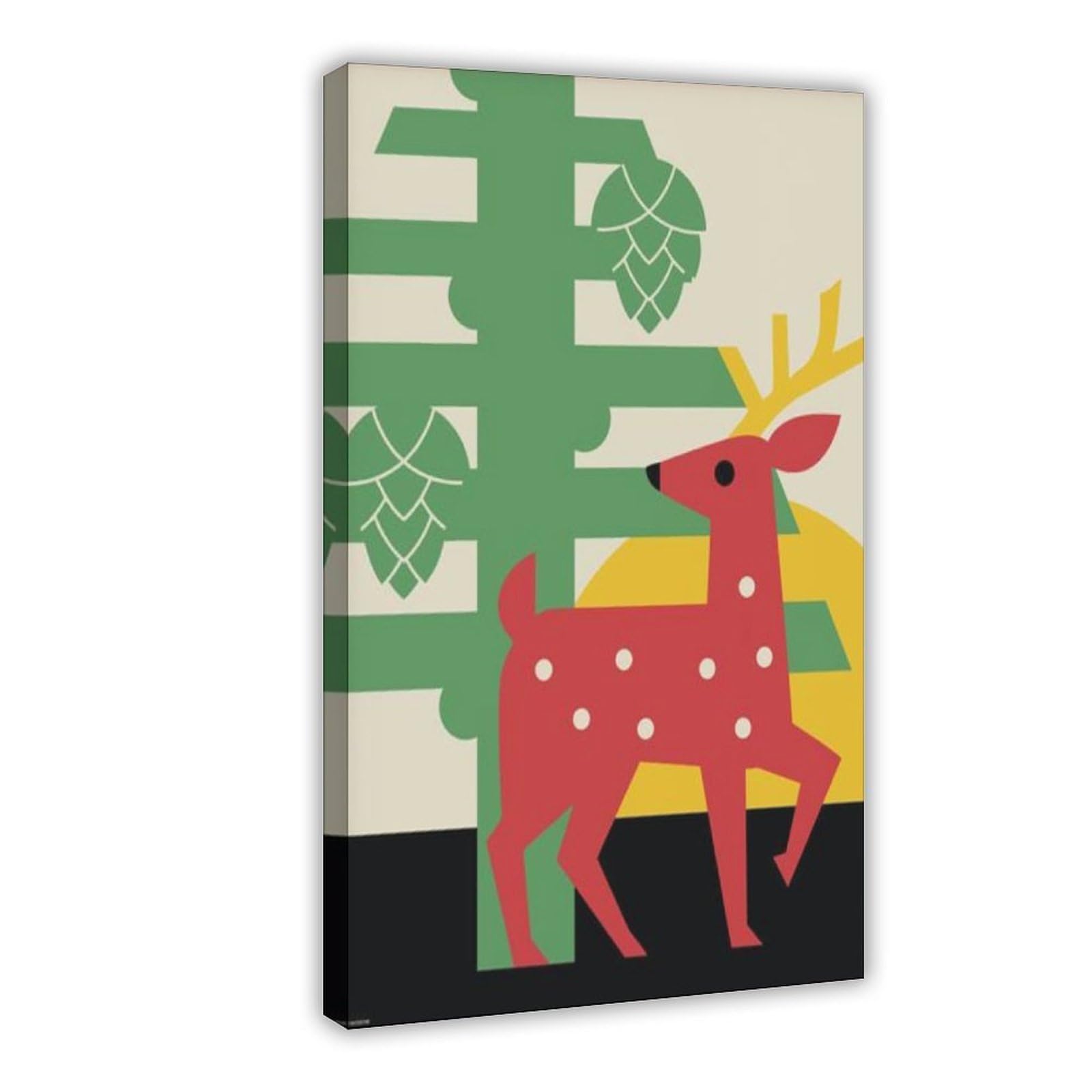 GJtyRFH Japanese Deco Sika Deer Mid Century Modern Matchbox Label Charley Harper Canvas Modern Poster Wall Art Prints Paintings Living Room Bedroom Decor 24" L X 36" W