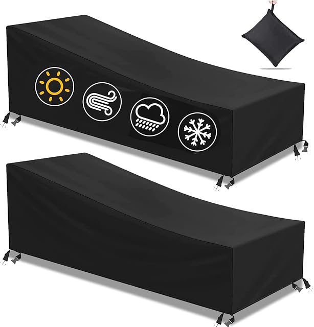 Sun Lounger Covers, 2 Pack Outdoor Patio Sun Lounger Cover with Drawstring, Heavy Duty Rip Proof 210D Oxford Fabric Garden Furniture Covers, Waterproof, Windproof, Anti-UV (200 x 75 x 40 / 70cm)
