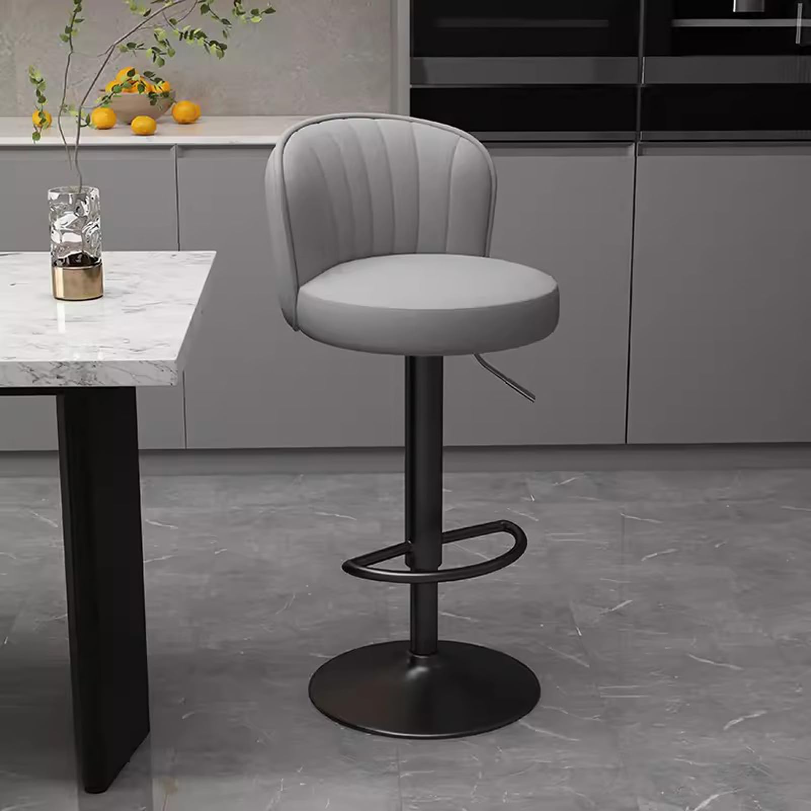 Sgabelli da bar regolabili in pelle ecologica in poliuretano, ergonomici, con supporto per la schiena bassa, elegante struttura in metallo nero, per cucina, isola, pub e bar a casa (grigio chiaro)