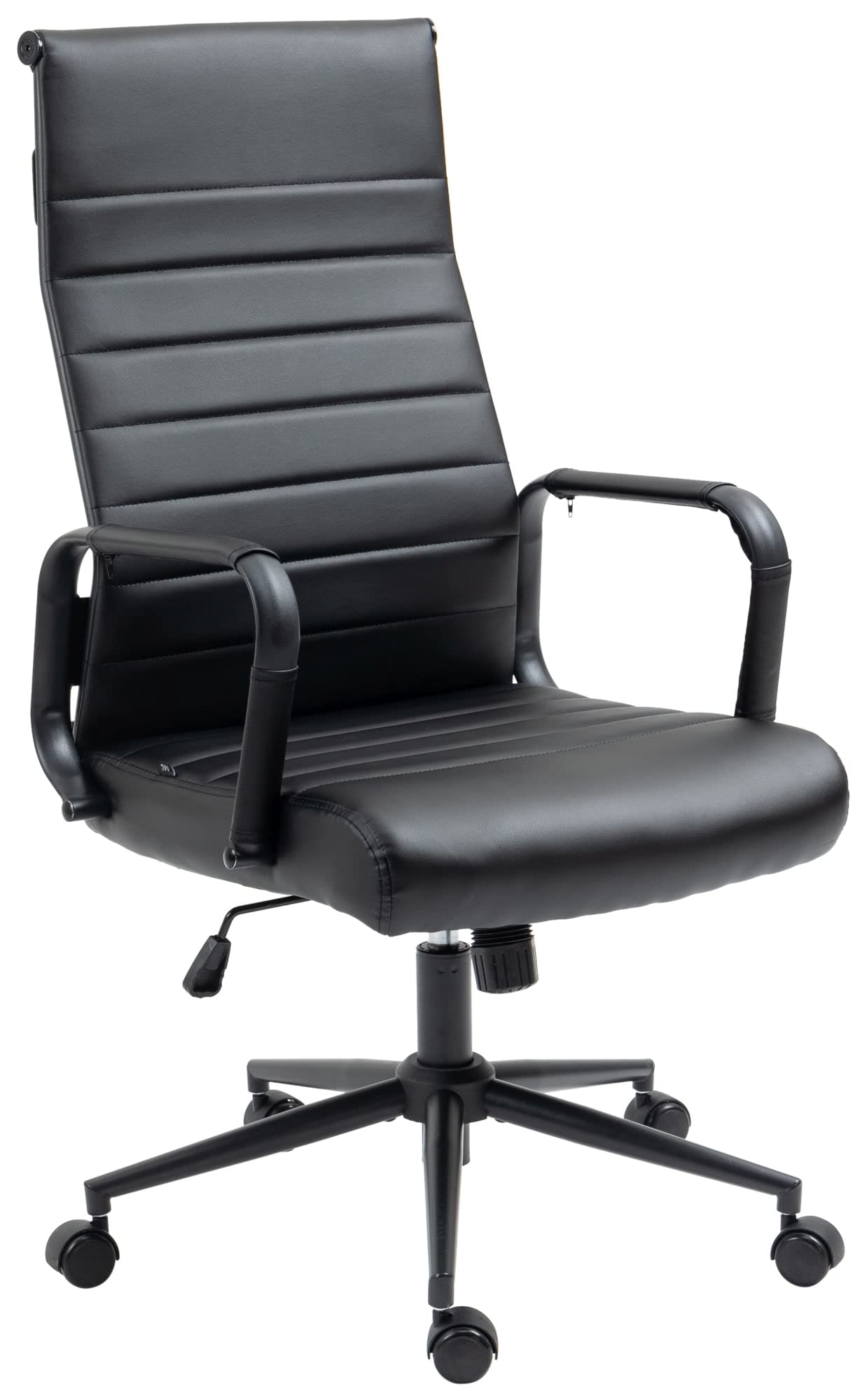 CLP Silla De Oficina Kolumbus En Simil Cuero & Base De Metal con Ruedas I Silla De Escritorio Ergonómica & Regulable En Altura Color:Negro/Negro