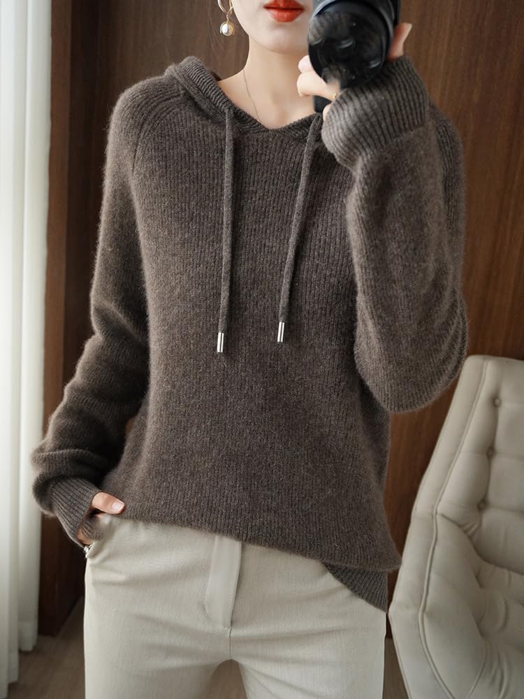 Otoño Invierno Mujeres Suéter Cálido Mezcla de Lana de Cachemira Jersey con Capucha Cuello Abrigo de Punto Espes