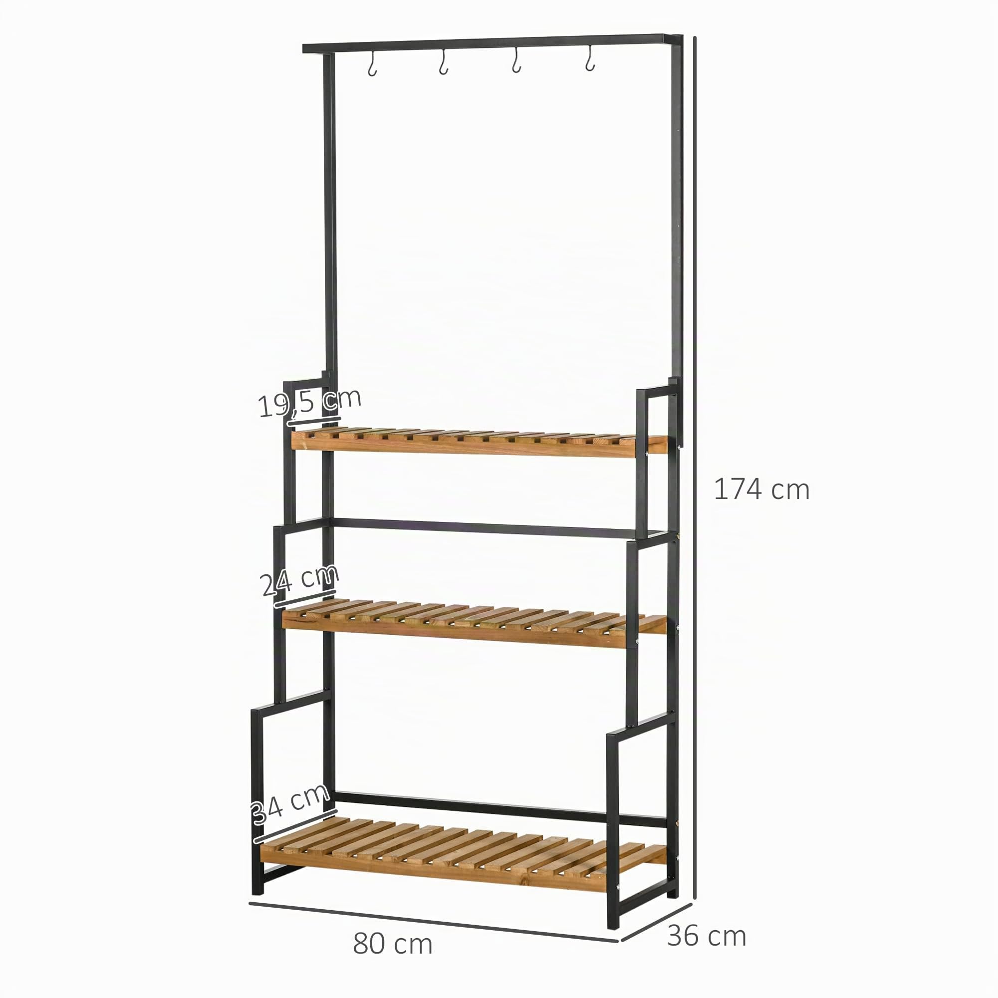 Outsunny Porte Plante Suspendue en Bois 3 Niveaux Barre Support 80x36x174cm