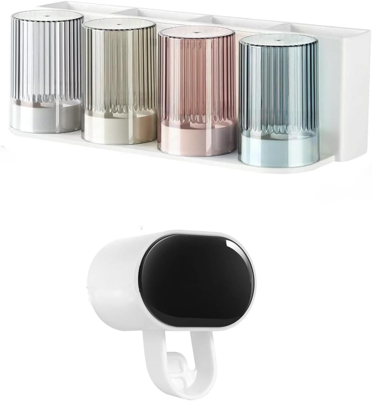 Bathroom Toothbrush Holder 4 Cup Set+Toothpaste Dispenser