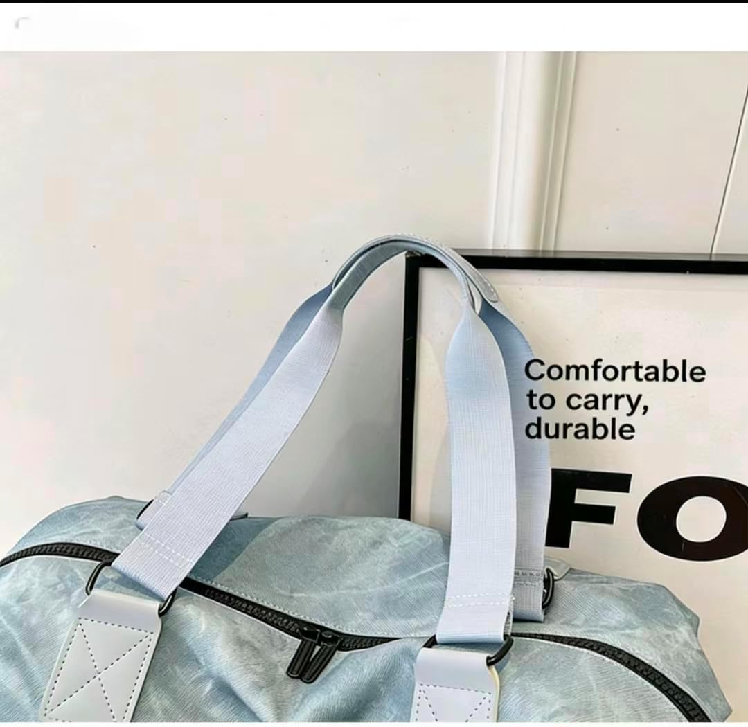 Travel Duffel Bag, PU Leather, Large Capacity 20-35L, Solid Color with Stitching, 17.32x6.3x10.63 Inches, for Sports and Fitness