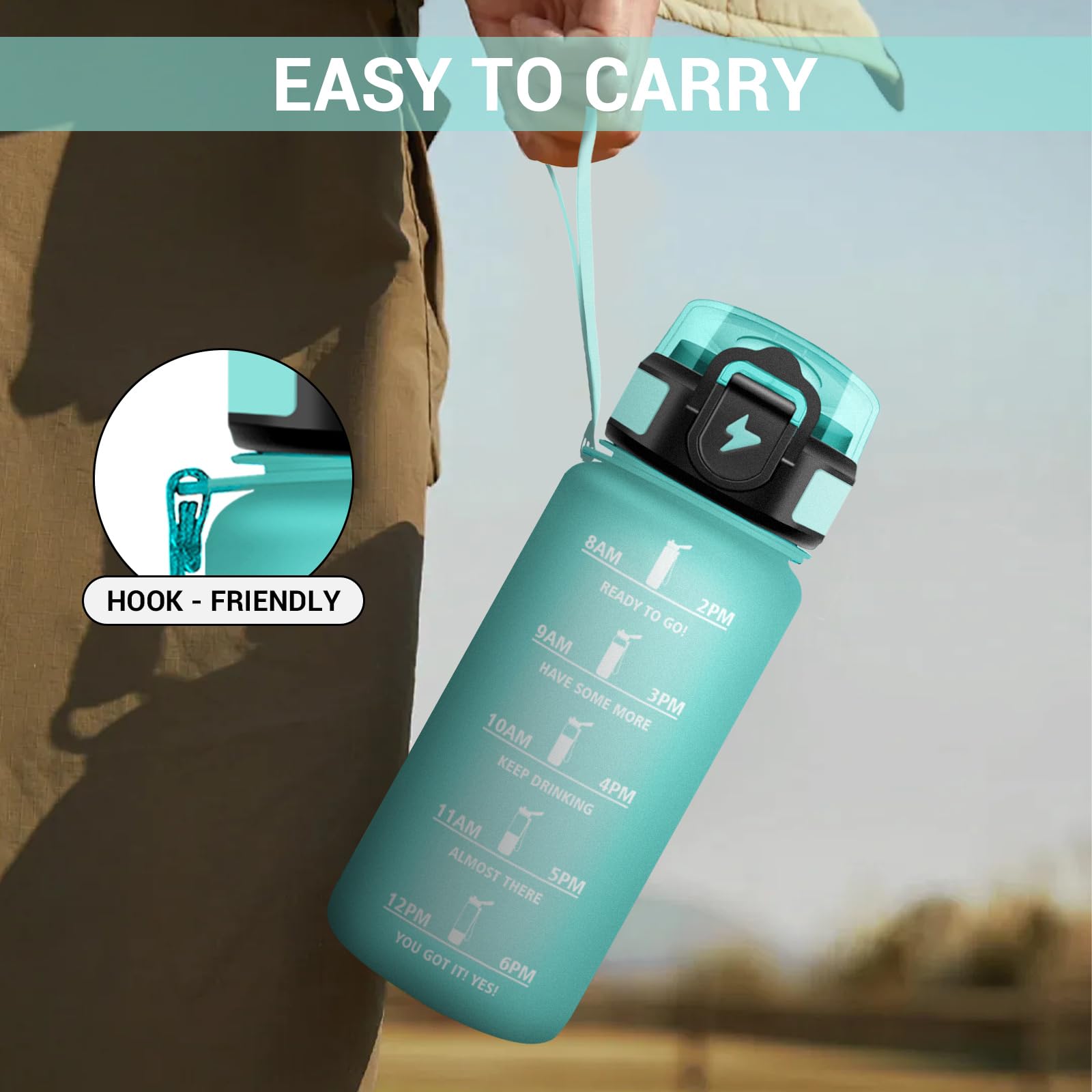 Borraccia Bambini 500ml, Bottiglia con Cannuccia, Facile Pulizia, a Prova di Perdite, Riutilizzabile, Bottiglia Acqua Motivazionale con Indicatore del Tempo, per Ufficio, Scuola, Bambini, Gym