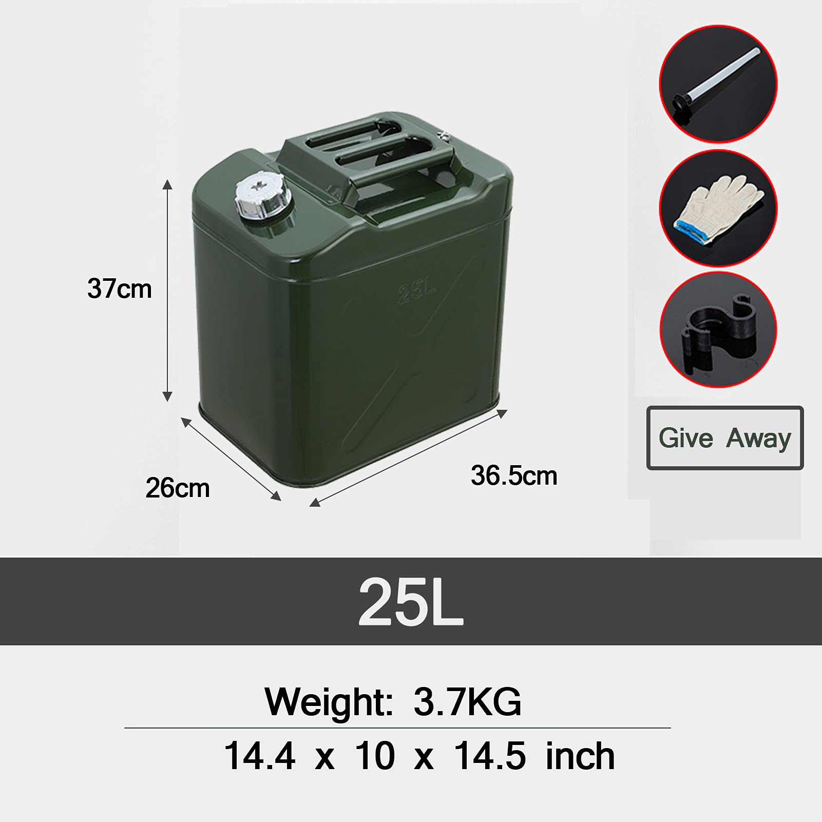 Recipientes para Gasolina Tanque de Metal, Stardard Can Home Backup Tank con caño Flexible, Petrol Diesel de Emergencia para Estación, Ejército Green (25L, 30L, 40L)