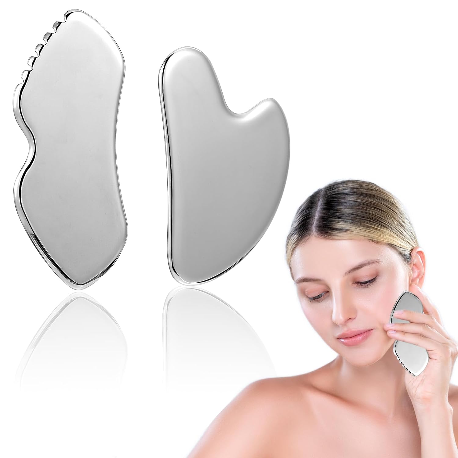 2 Pack Stainless Steel Gua Sha Facial Tools, Guasha Tool for Facial Sculpting Relaxation Face Massager for Tighten Skin Jawline Sculpting Puffiness Reducing Back Muscles Pain 2 Pack Stainless Steel Gua Sha Facial Tools, Guasha Tool for Facial Sculpting Relaxation Face Massager for Tighten Skin Jawline Sculpting Puffiness Reducing Back Muscles Pain