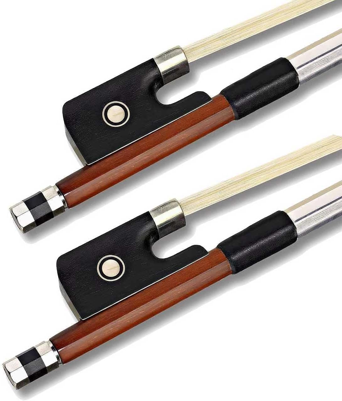 2Pcs BlissKiss Brazilwood Violin Bow 4/4 Full Size - Handcrafted with Ebony Frog and Mongolian White Horsehair for Sound and Performance