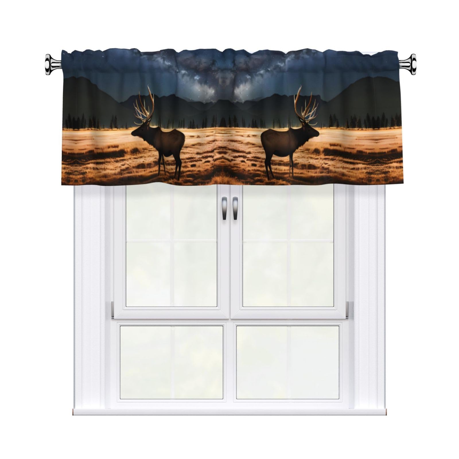 HJFCZH Elk in the meadow Prints Curtain Valance 54x18in - Peach Skin Kitchen Window Layer, Filtered Light & Quick-Install Rod Pocket Cover