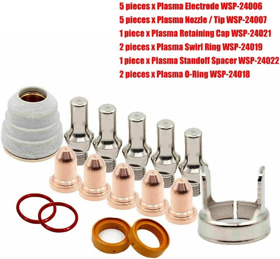 16Pcs Plasma Torch Consumables Sets For Lincoln/For Tomahawk 375 LC25, KP2842-1 KP2842-2 KP2842-3 KP2842-4 KP2842-5 8173-4, 5 Electrode 5 Nozzle 1 Cap 2 Whirl Pool Ring 1 Gasket 2 O-ring