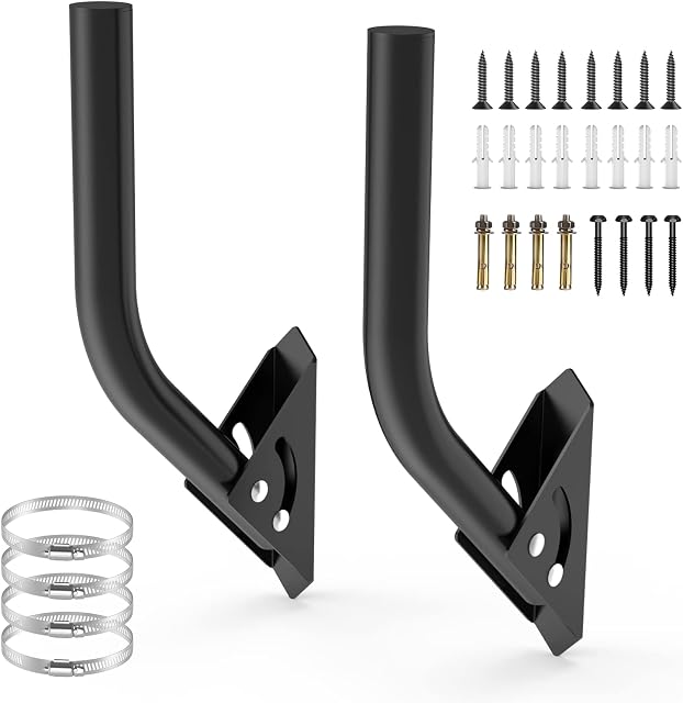 Universal Antenna Pole Mount Bracket - 2 Packs ULNA 12" Adjustable Attic Roof Mast Black, J Mounting Pole for Weather Station, Outdoor Antenna, Wireless WiFi Bridge, Access Point