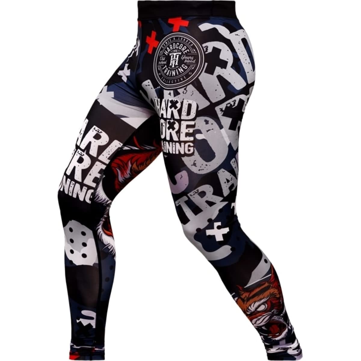 Hardcore Training Men's Compression Pants Spodnie Kompresyjne Leginsy Mężczyźni Bokx Running Muay Thai MMA No Gi BJJ Grappling (DE/NL/SE/PL, Alfa, M, Regularny, Regularny, Czarny/Granatowy)