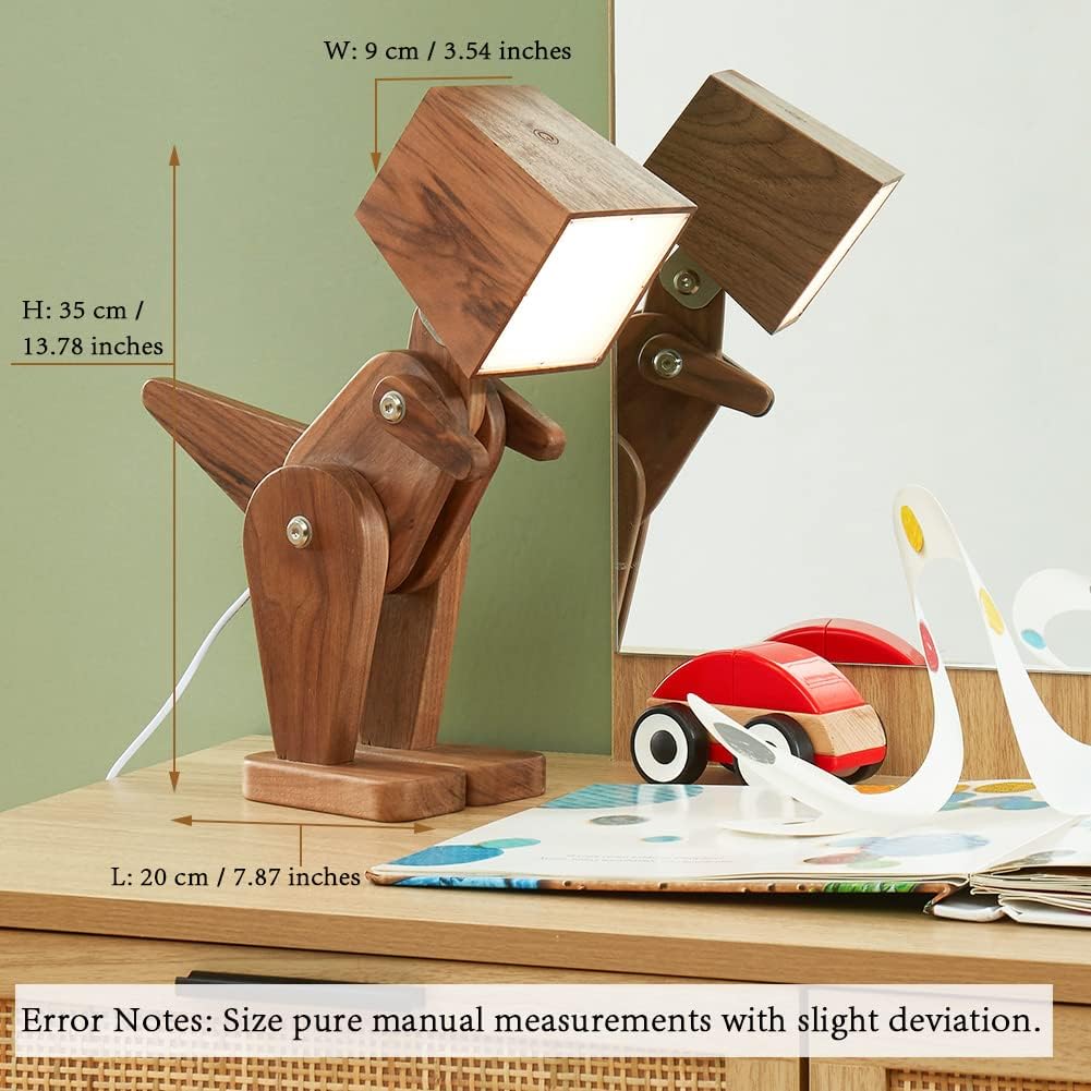 Hottest Sales HROOME Unique Dinosaur Table Lamp Wood Adjustable Body Cute Bedside Desk Lamp with Dimmable Touch Switch Warm White Light Gift for Kids Room, Bedroom, Living Room, College Dorm, House - Black Walnut