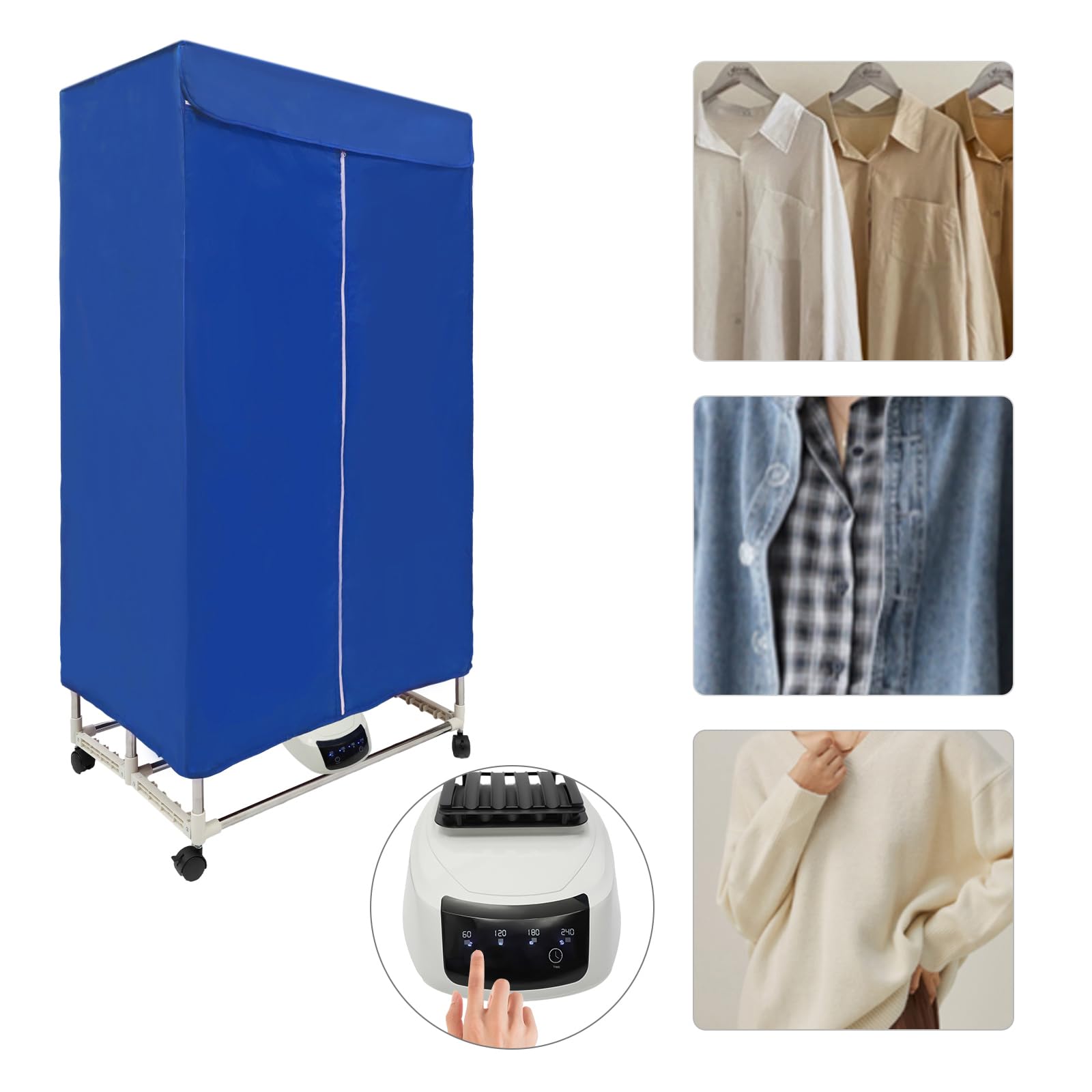 Wäschetrockner, 1500W Tragbarer Wäschetrockner Warmlufttrockner, Tragbarer Kleiderschrank Trockenmaschine, Zeitlicher Bereich 60/120/180/240min, Temperaturbereich 60-70℃