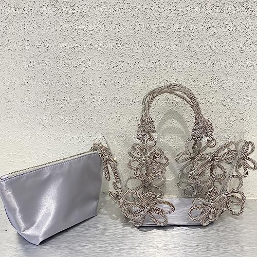 Image of Clear Rhinestone Handbag for Women Crystal Evening Purses with Handle Glitter Handbag for Wedding Party Prom