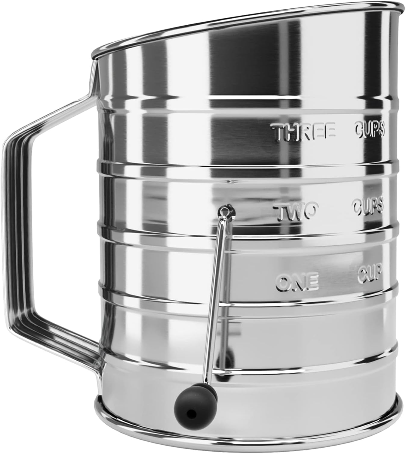HULISEN3-Cup Flour Sifter for Baking, Stainless Steel Rotary Hand Crank Sifter, Powdered Sugar & Cocoa Shaker