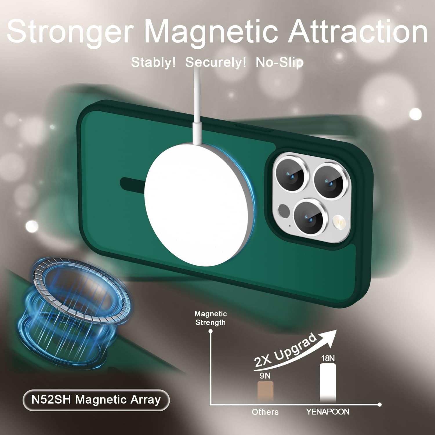 for iPhone 15 Pro Max Case, Matte Magnetic Phone Cover [with 1 Screen Protector] [Support for MagSafe] [Shockproof Military Grade Protection] Translucent Frosted Back, Dark Green - Image 2