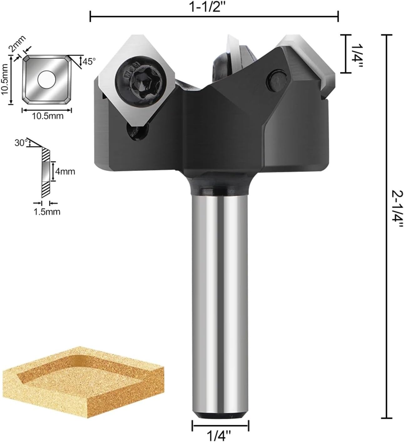 1 x CNC Spoilboard Surface Cutter 8 mm 1/4 Shank Plate Flattening Carbide Insert Wood Planer (1I4 Shank)