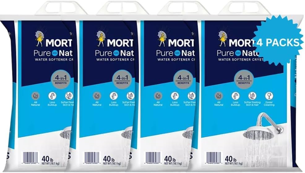 (4 Pack) Water Softener Salt Crystals - Natural High Purity Salt for Softener Skin Reduced Buildup 40 lb Each Bag with Handle. 160 lbs total. Conveniently Delivered