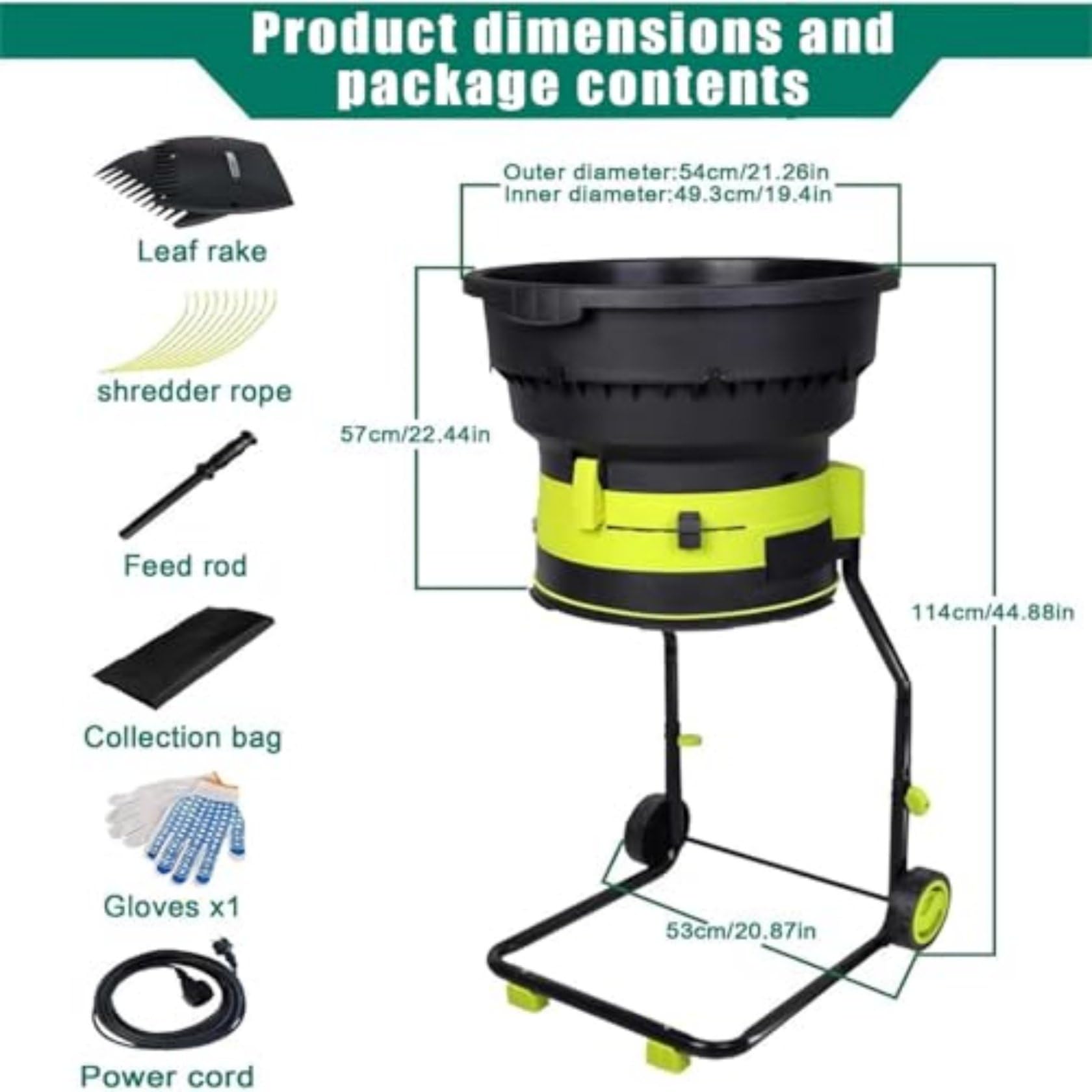 Trituradora De Ramas De 2500 W, Trituradora De Hojas para JardíN, Trituradora EléCtrica De 8000 RPM con Embudo De 54 Cm De DiáMetro para Triturar Madera Y Residuos De JardíN. 10m