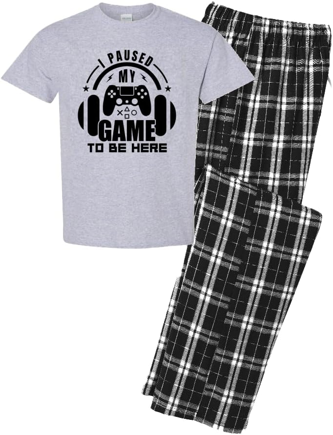 Studio 9Thirty3 Youth Gamer Lounge Set – “I Paused My Game T-Shirt + Premium Flannel Lounge Pants, Boys Girls Video Game Gift