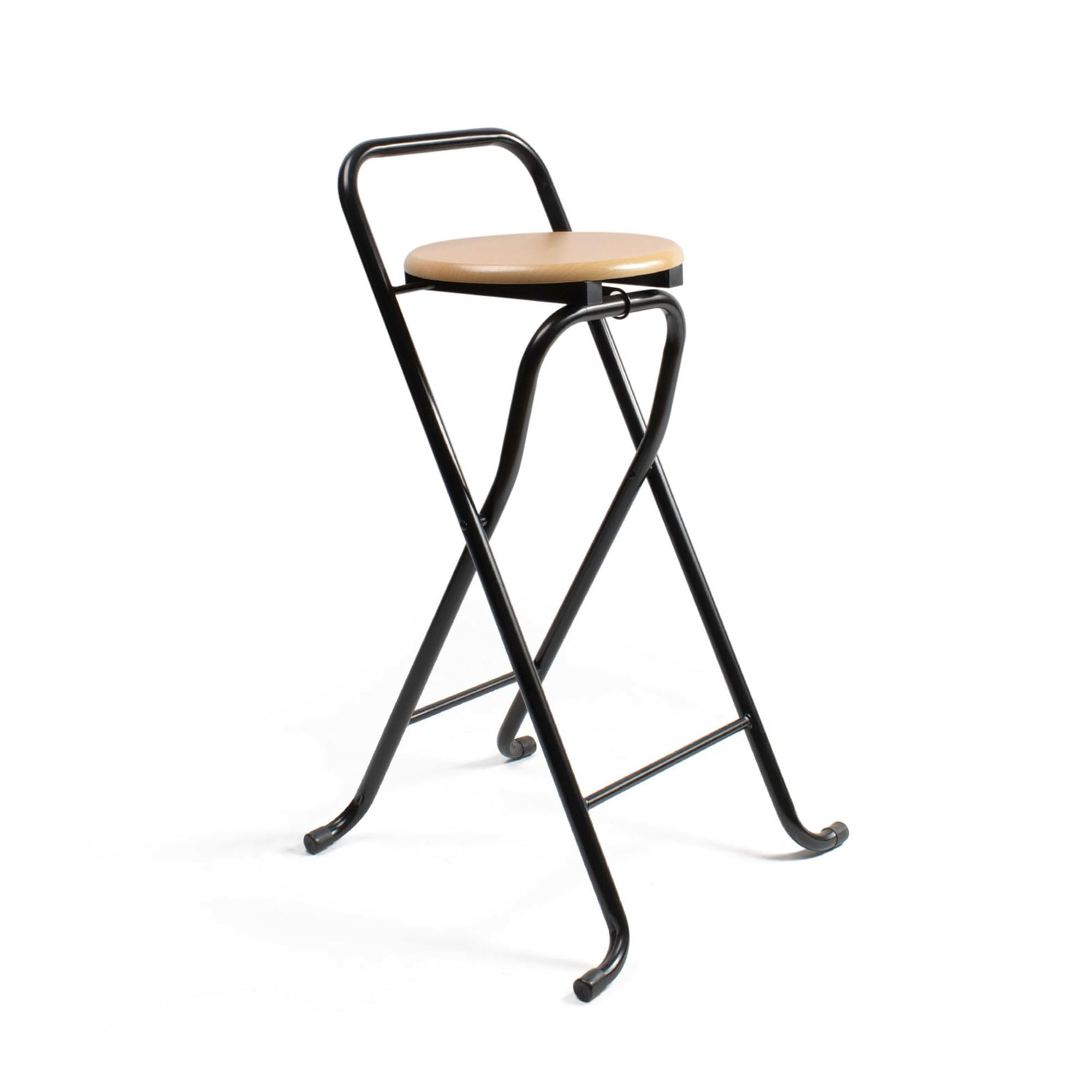 THE SECRET HOME Folding Stool with Backrest – Metal and Wood Folding Chair – Ideal for Kitchen, Terrace or Garden (H 80 cm x L 45 cm – Black Legs)